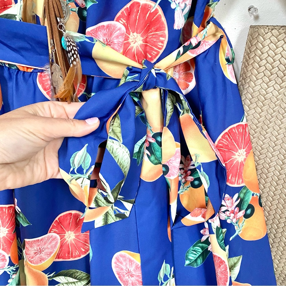 BloomChic Blue Floral Citrus Midi Dress - Picture 7 of 14